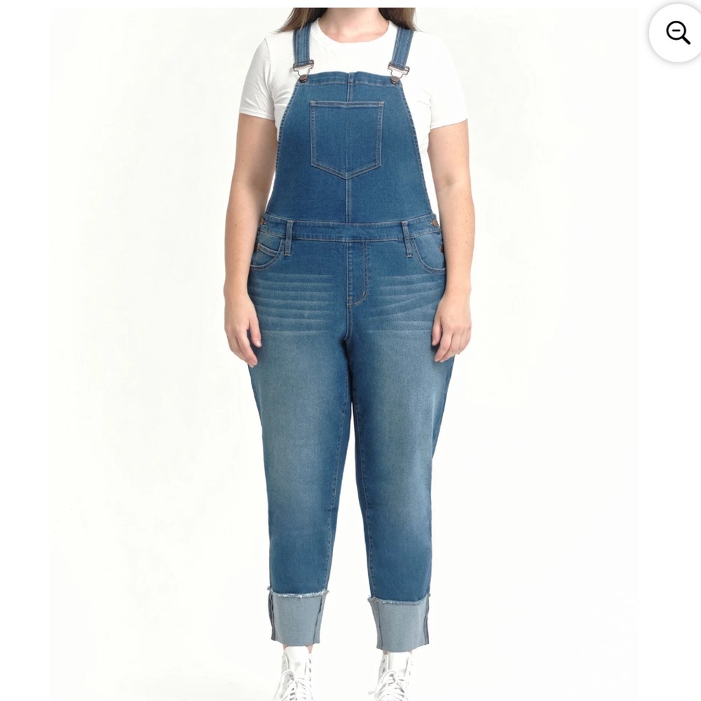 A3 Denim Women's Plus Size Stretch Denim Overalls with Cuffs, Size 16W